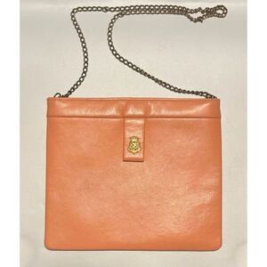 Vintage Crown Lewis Envelope Clutch in Peach leather Gold-Toned Crest Emblem
